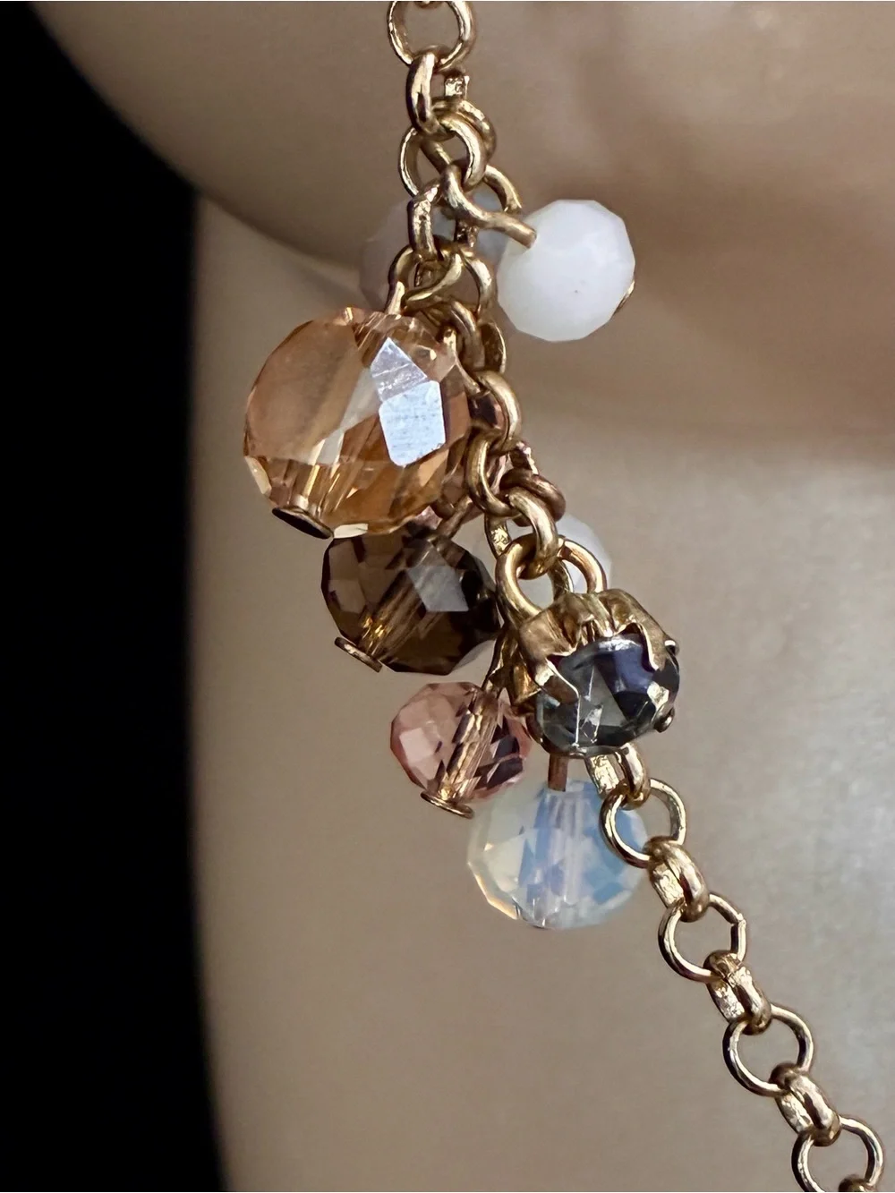LOFT Gold-Tone Long Necklace with Peach, Champagne and White Beads
